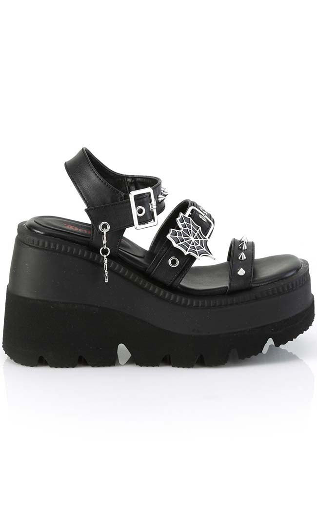 SHAKER-13 Black Matte Wedge Sandals-Demonia-Tragic Beautiful