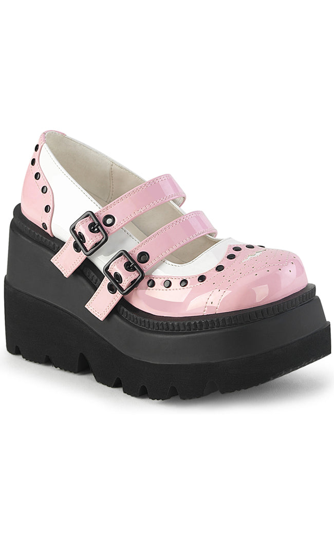 SHAKER-27 Baby Pink/White Patent Platform Mary Janes-Demonia-Tragic Beautiful