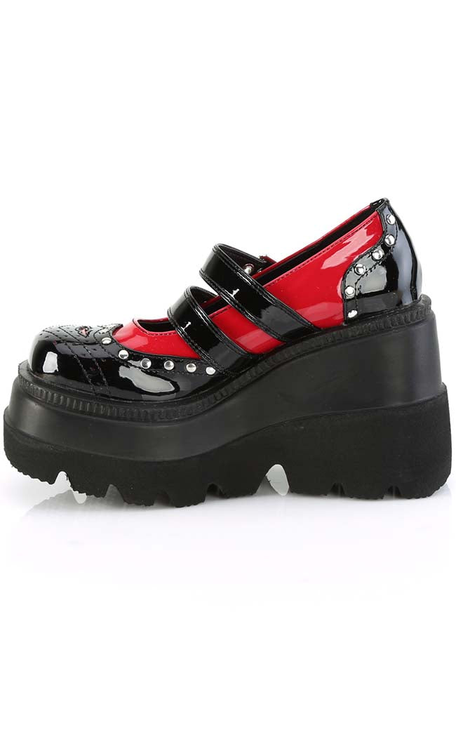 SHAKER-27 Black/Red Patent Platform Mary Janes-Demonia-Tragic Beautiful