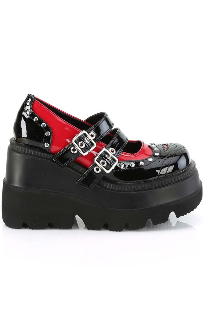 SHAKER-27 Black/Red Patent Platform Mary Janes-Demonia-Tragic Beautiful