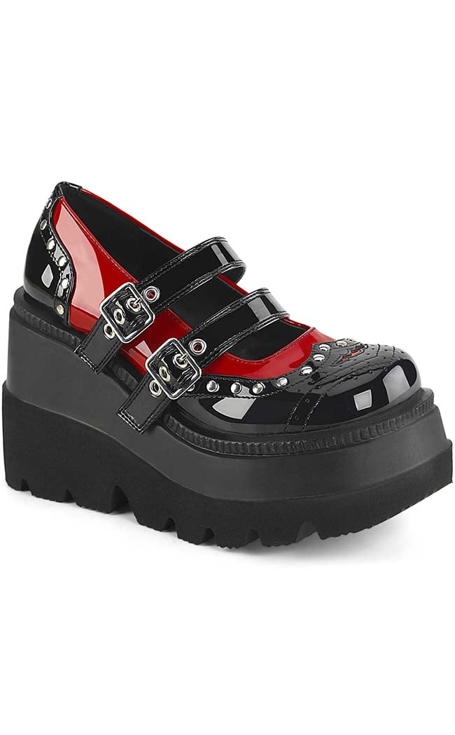 SHAKER-27 Black/Red Patent Platform Mary Janes-Demonia-Tragic Beautiful