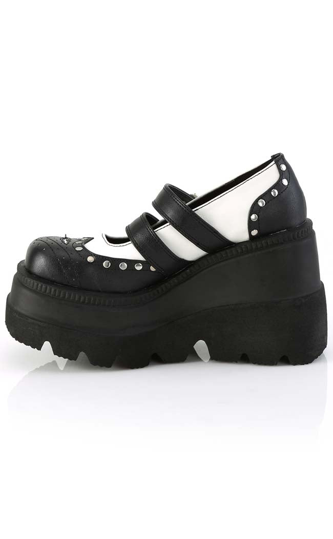 SHAKER-27 Black/White Matte Platform Mary Janes-Demonia-Tragic Beautiful