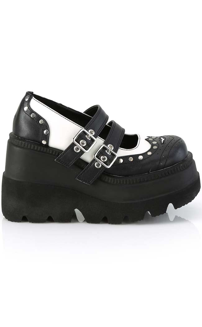 SHAKER-27 Black/White Matte Platform Mary Janes-Demonia-Tragic Beautiful