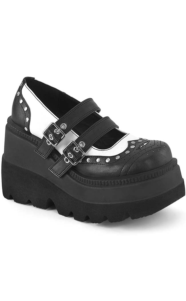 SHAKER-27 Black/White Matte Platform Mary Janes-Demonia-Tragic Beautiful