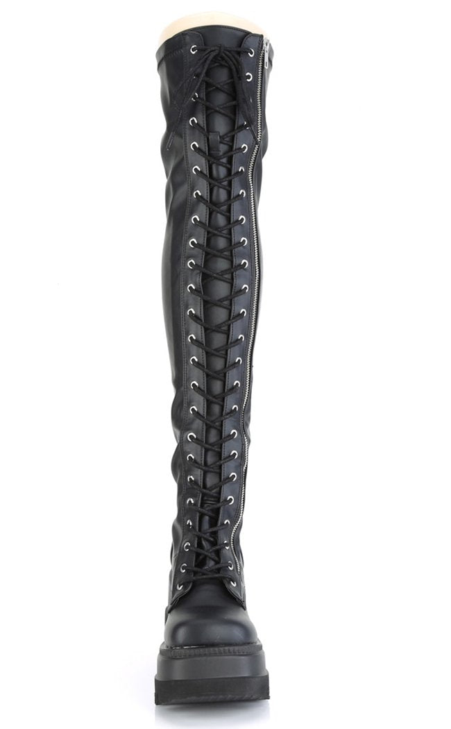 SHAKER-374 Black Matte Thigh High Boots (Au Stock)-Demonia-Tragic Beautiful