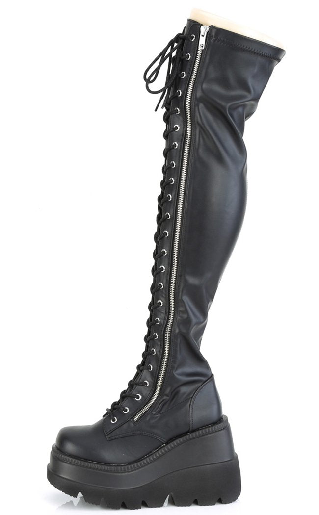 SHAKER-374 Black Matte Thigh High Boots (Au Stock)-Demonia-Tragic Beautiful