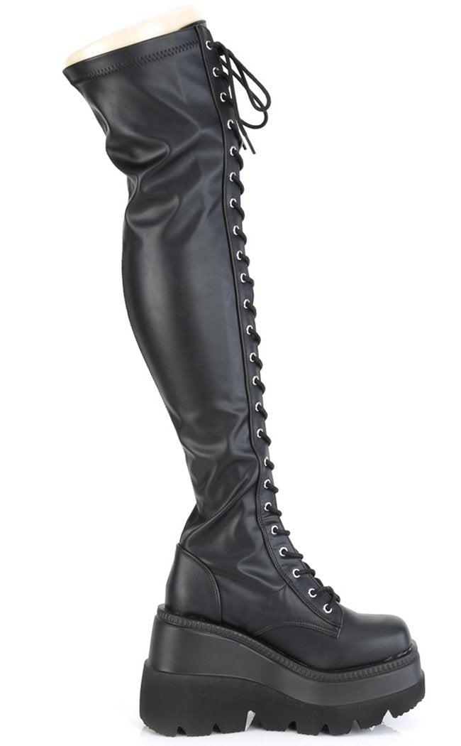 SHAKER-374 Black Matte Thigh High Boots (Au Stock)-Demonia-Tragic Beautiful