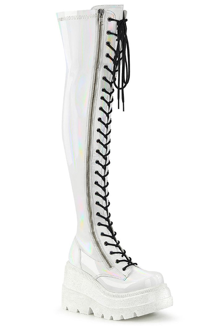 Demonia Shaker Thigh High Boots Aus Demonia SHAKER-374 White Thigh