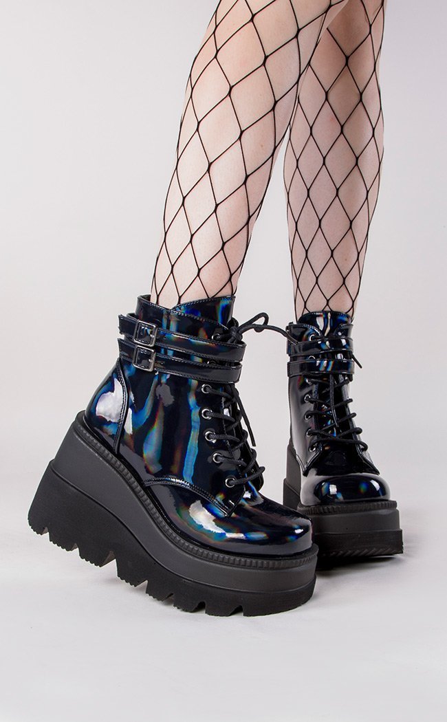 SHAKER-52 Black Hologram Boots-Demonia-Tragic Beautiful