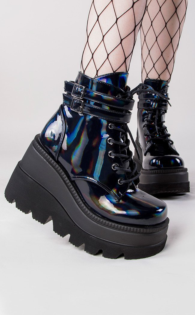 SHAKER-52 Black Hologram Boots-Demonia-Tragic Beautiful