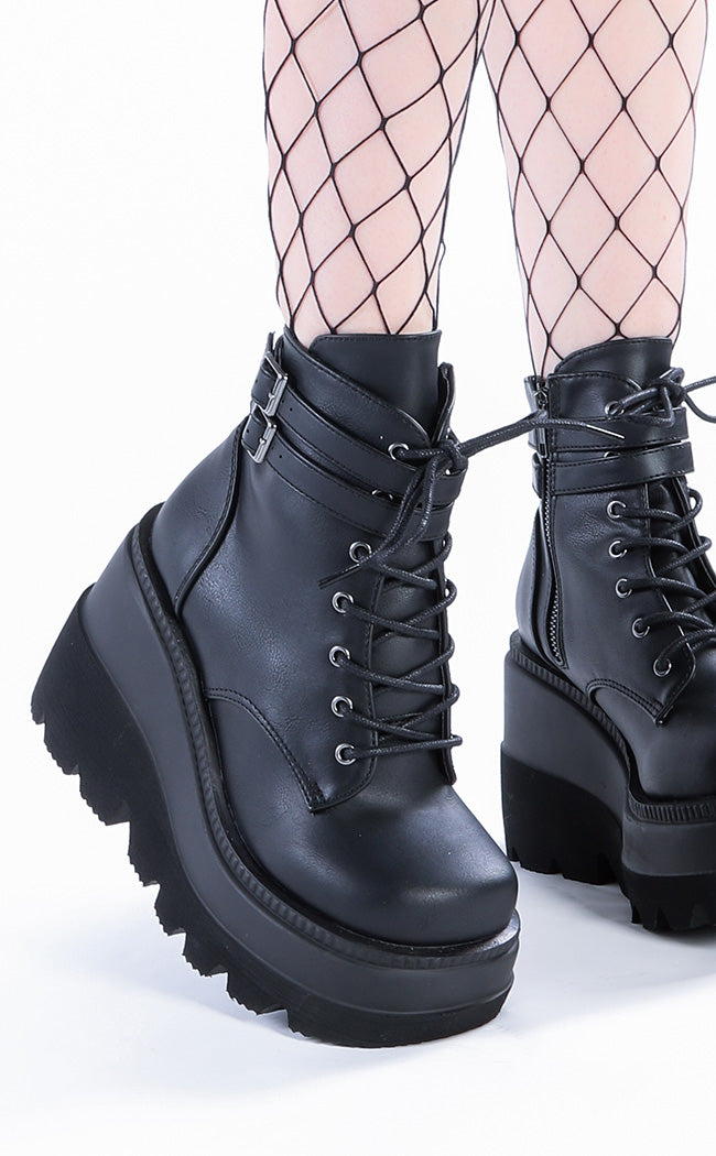 SHAKER-52 Black Vegan Leather Platform Ankle Boots (AU stock)-Demonia-Tragic Beautiful