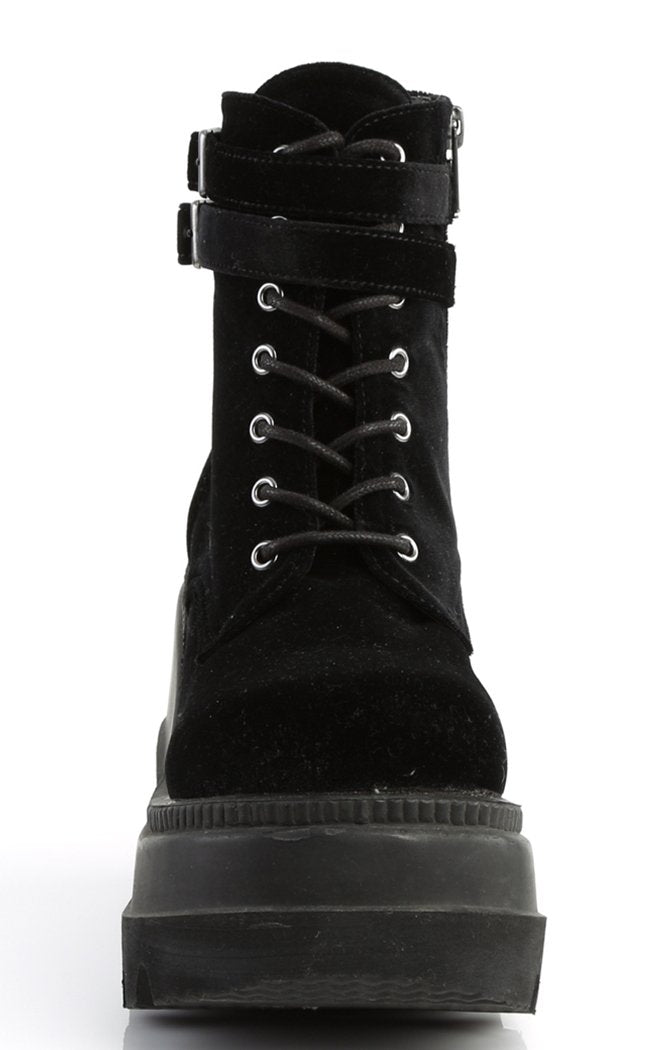 SHAKER-52 Black Velvet Boots-Demonia-Tragic Beautiful