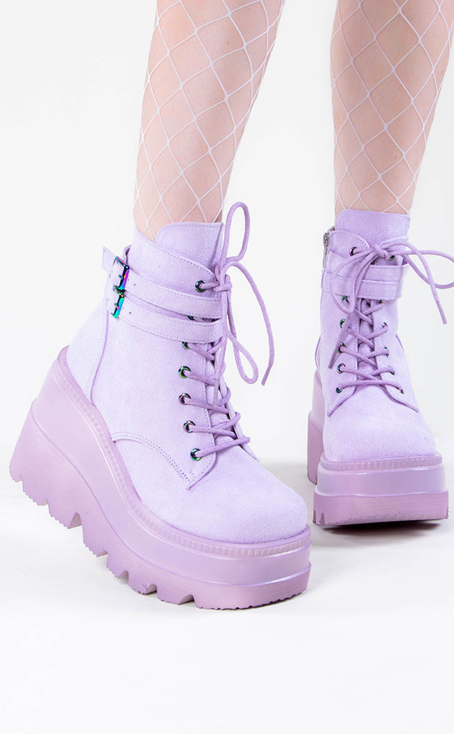 SHAKER-52 Lavender Vegan Suede Ankle Boots-Demonia-Tragic Beautiful