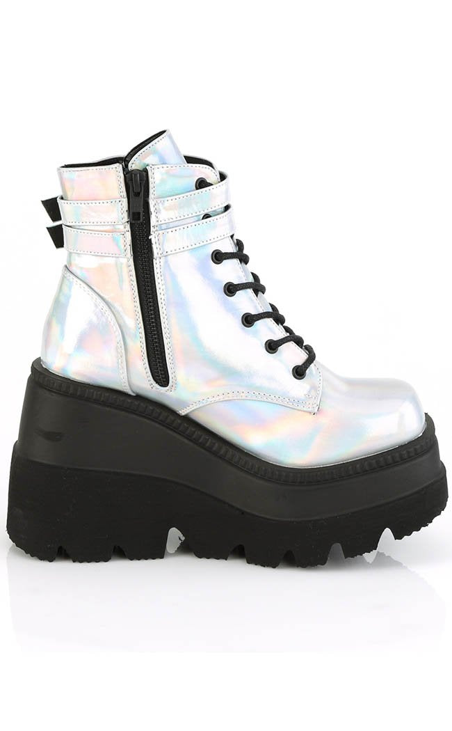 SHAKER-52 Silver Hologram Platform Ankle Boots-Demonia-Tragic Beautiful