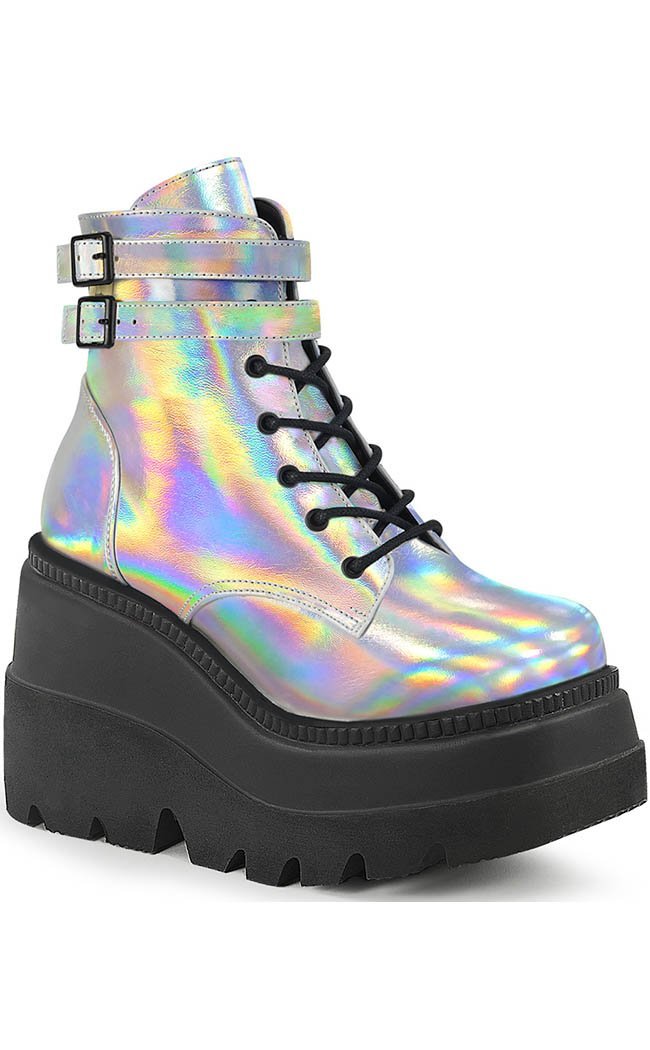 SHAKER-52 Silver Hologram Platform Ankle Boots-Demonia-Tragic Beautiful