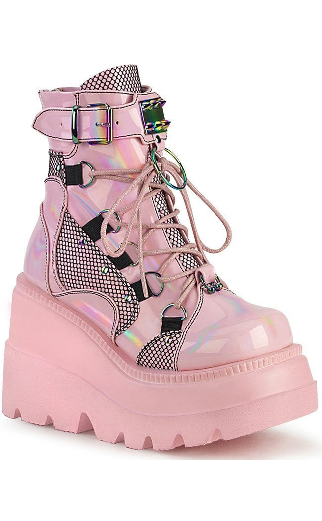 SHAKER-60 Baby Pink Vegan Lace Up Boots-Demonia-Tragic Beautiful