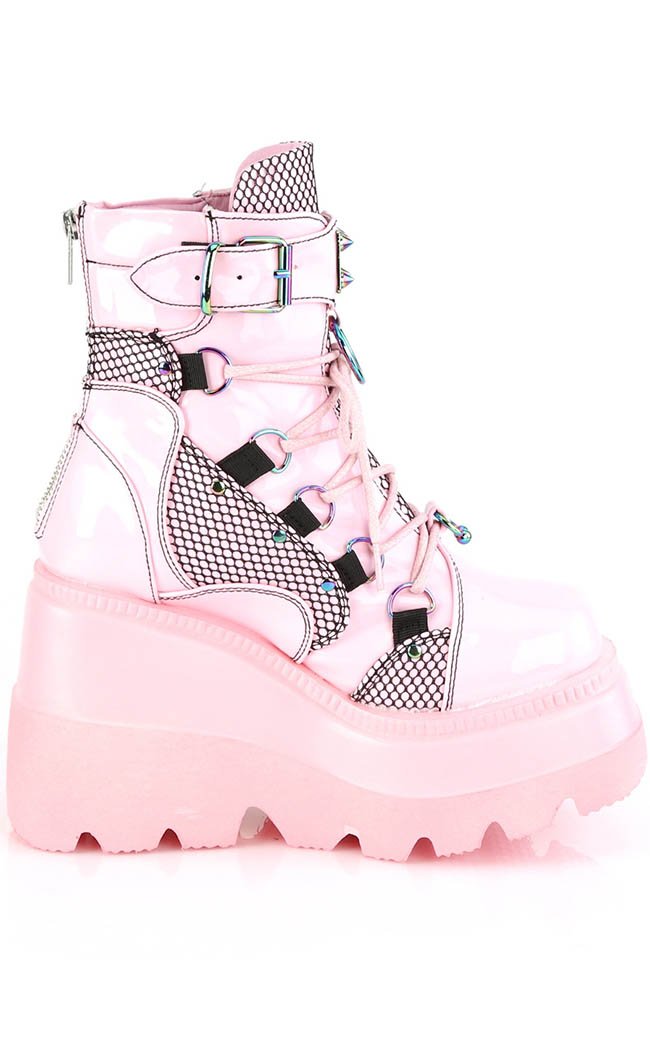 SHAKER-60 Baby Pink Vegan Lace Up Boots-Demonia-Tragic Beautiful