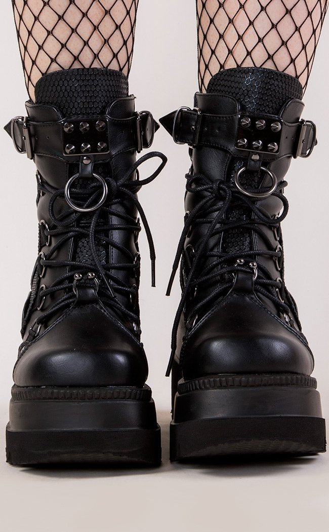 SHAKER-60 Black Vegan Lace Up Boots-Demonia-Tragic Beautiful