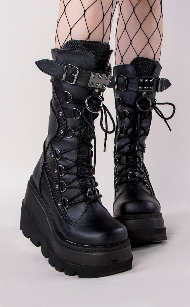 SHAKER-70 Blk Vegan Leather Boots-Demonia-Tragic Beautiful