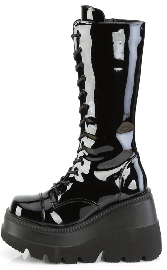 SHAKER-72 Black Patent Platform Boots-Demonia-Tragic Beautiful