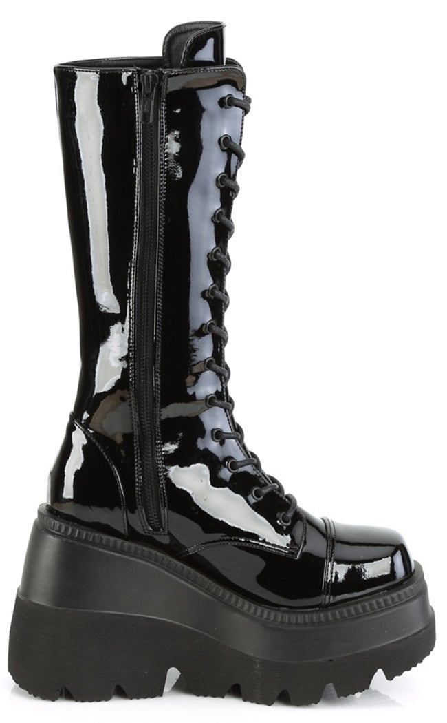 SHAKER-72 Black Patent Platform Boots-Demonia-Tragic Beautiful