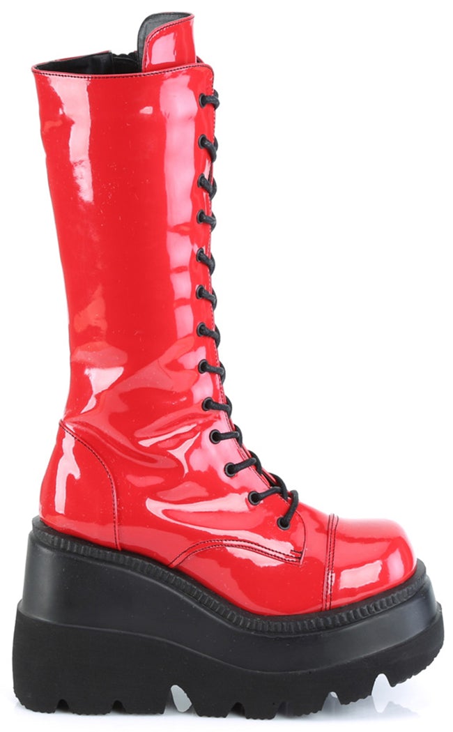 SHAKER-72 Red Patent Platform Boots-Demonia-Tragic Beautiful