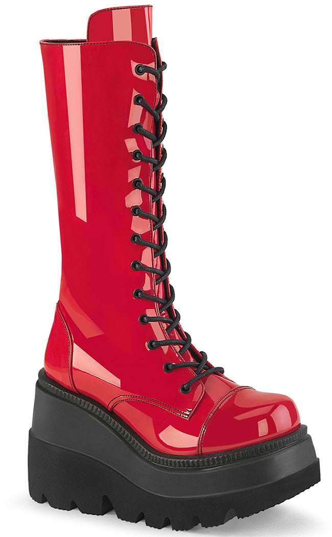 SHAKER-72 Red Patent Platform Boots-Demonia-Tragic Beautiful