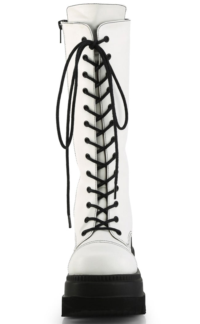 SHAKER-72 White Matte Platform Boots-Demonia-Tragic Beautiful