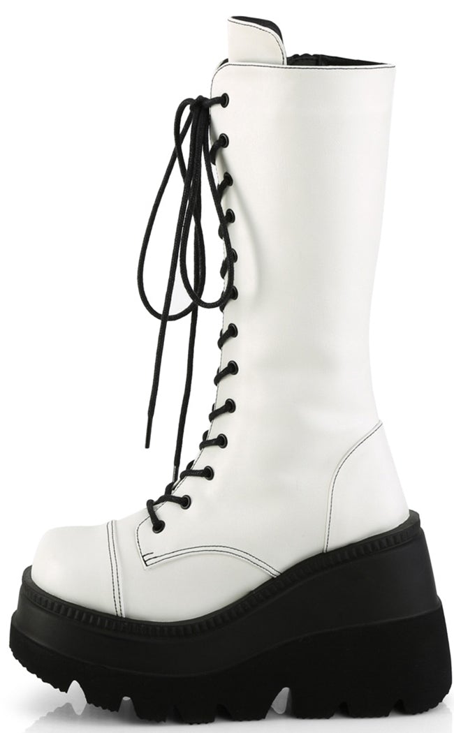 SHAKER-72 White Matte Platform Boots-Demonia-Tragic Beautiful