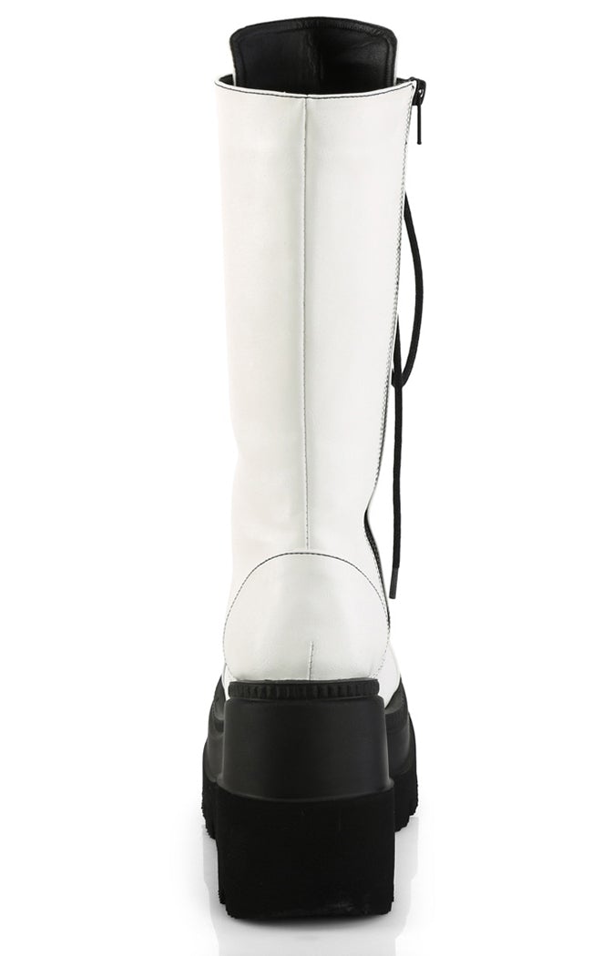 SHAKER-72 White Matte Platform Boots-Demonia-Tragic Beautiful