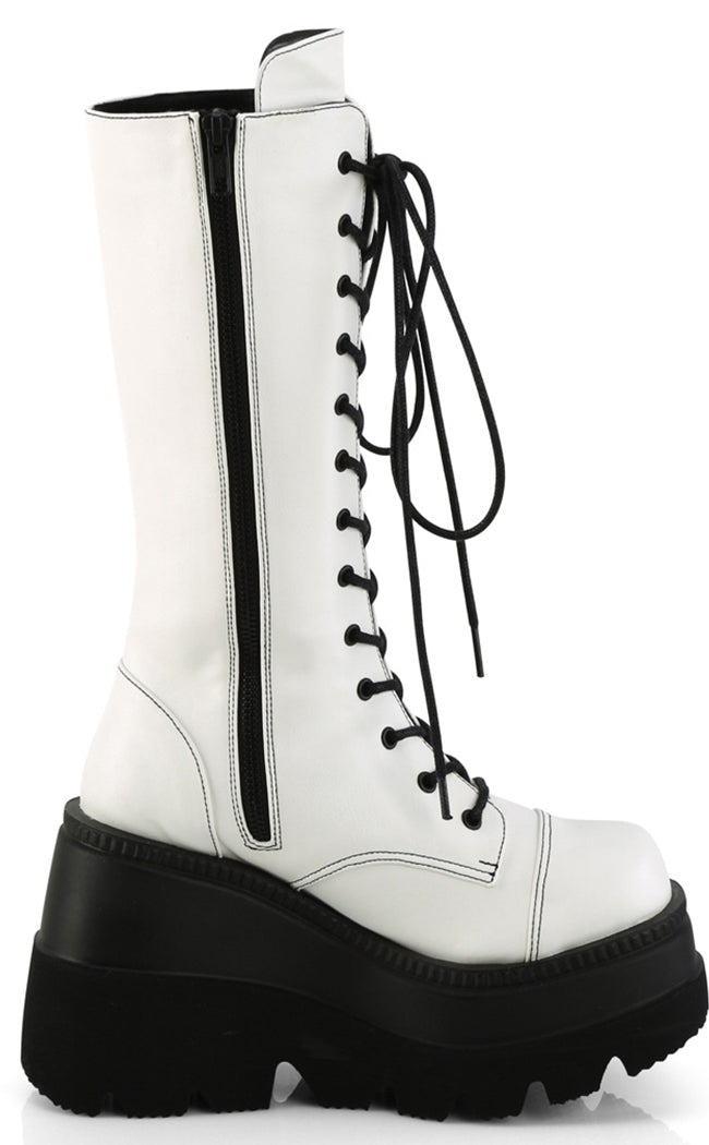 SHAKER-72 White Matte Platform Boots-Demonia-Tragic Beautiful