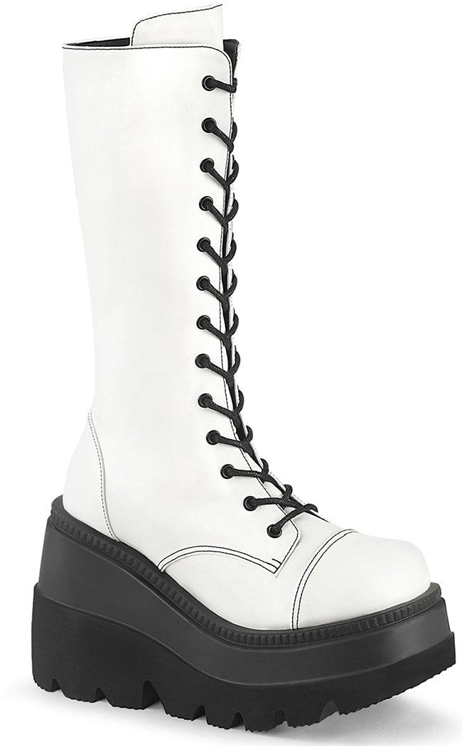 SHAKER-72 White Matte Platform Boots-Demonia-Tragic Beautiful