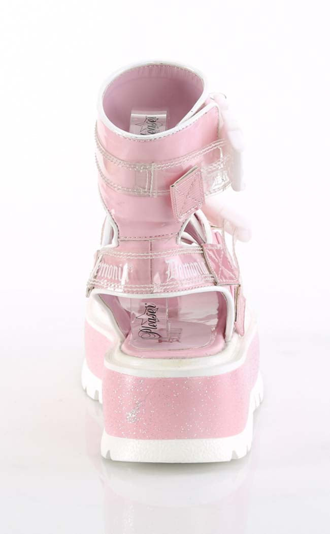 SLACKER-15B Baby Pink Holo Sandals-Demonia-Tragic Beautiful