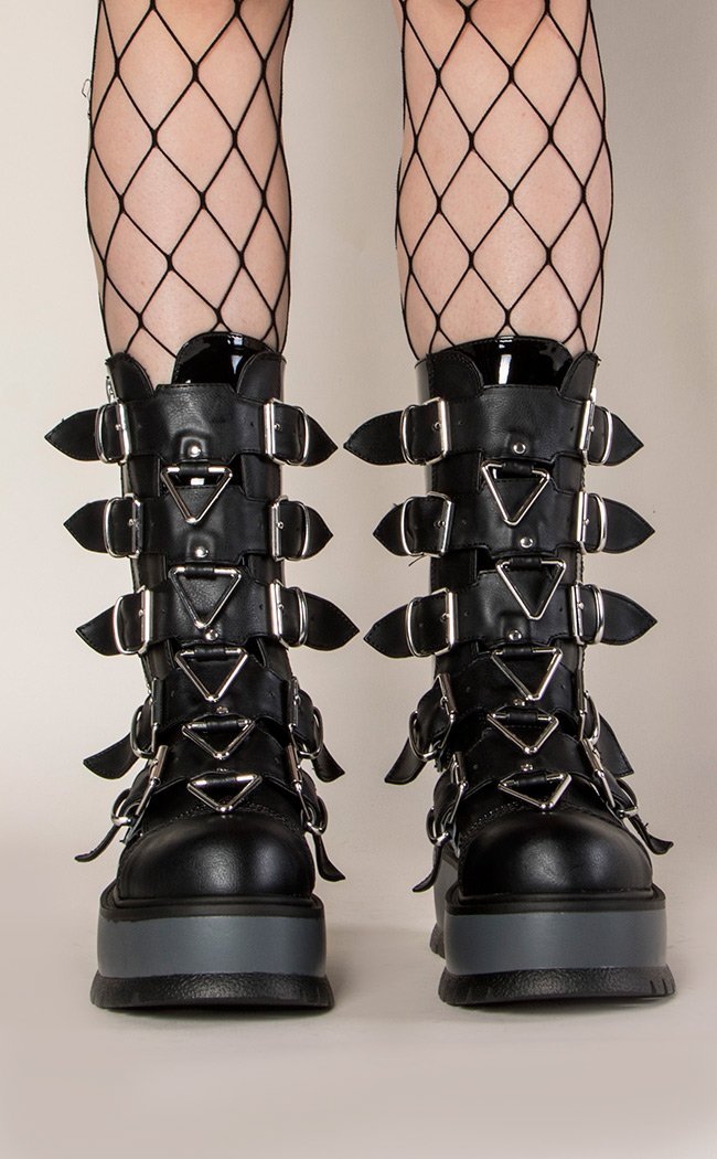 SLACKER-160 Vegan Buckle Boots (Au Stock)-Demonia-Tragic Beautiful