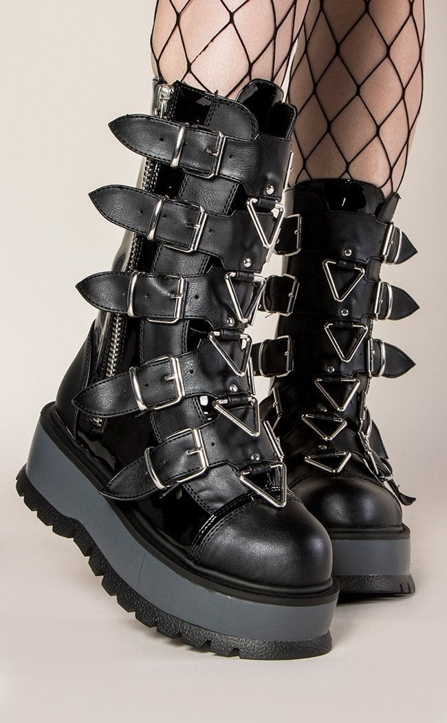 SLACKER-160 Vegan Buckle Boots (Au Stock)-Demonia-Tragic Beautiful