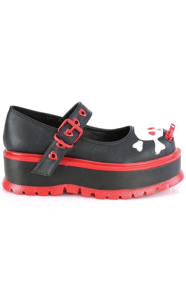 SLACKER-27 Black & Red Skull Mary Janes-Demonia-Tragic Beautiful