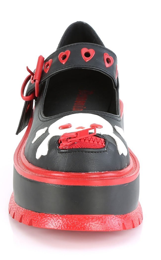 SLACKER-27 Black & Red Skull Mary Janes-Demonia-Tragic Beautiful