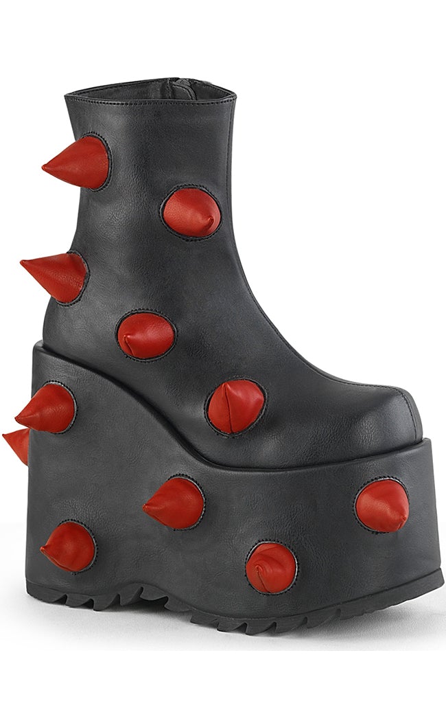 SLAY-77 Black-Red Spike Platform Boots-Demonia-Tragic Beautiful