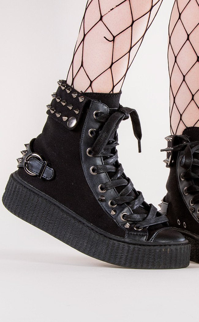 SNEEKER-266 Black Canvas Sneaker-Demonia-Tragic Beautiful