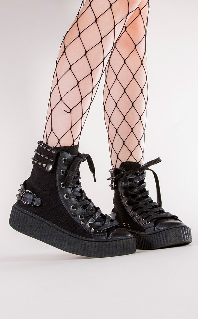 SNEEKER-266 Black Canvas Sneaker-Demonia-Tragic Beautiful