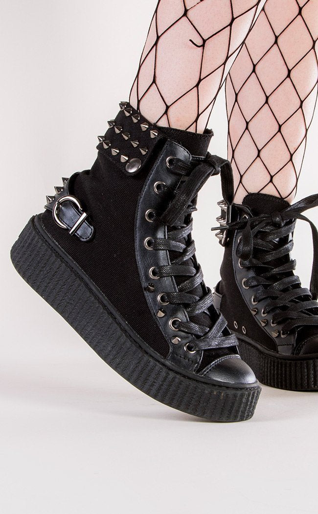 SNEEKER-266 Black Canvas Sneaker-Demonia-Tragic Beautiful