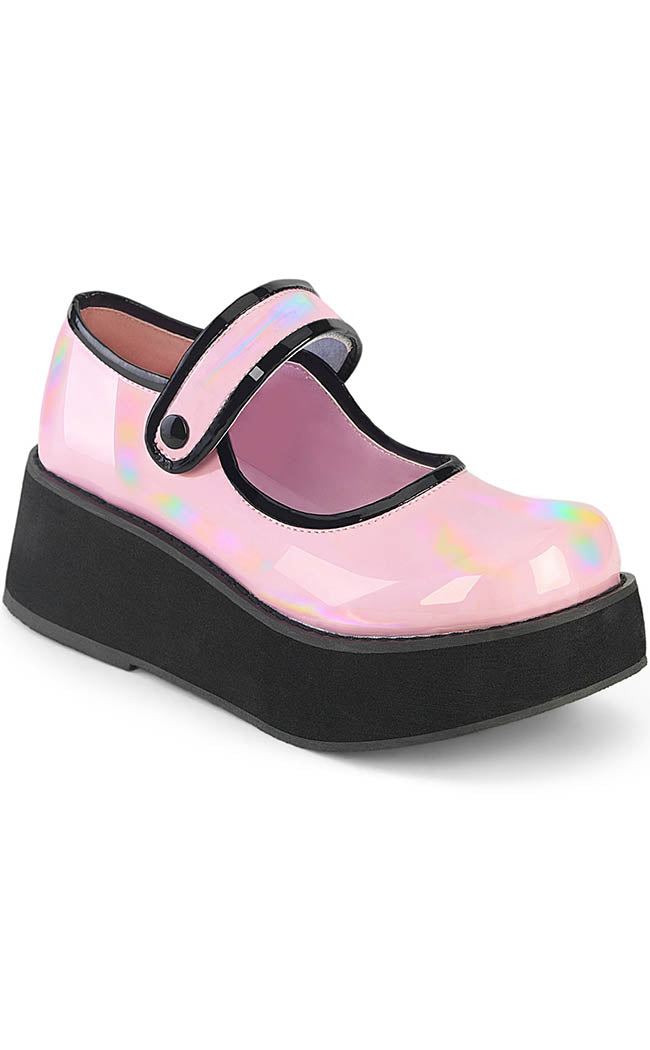 SPRITE-01 Pink Holo Patent Platform Mary Janes-Demonia-Tragic Beautiful