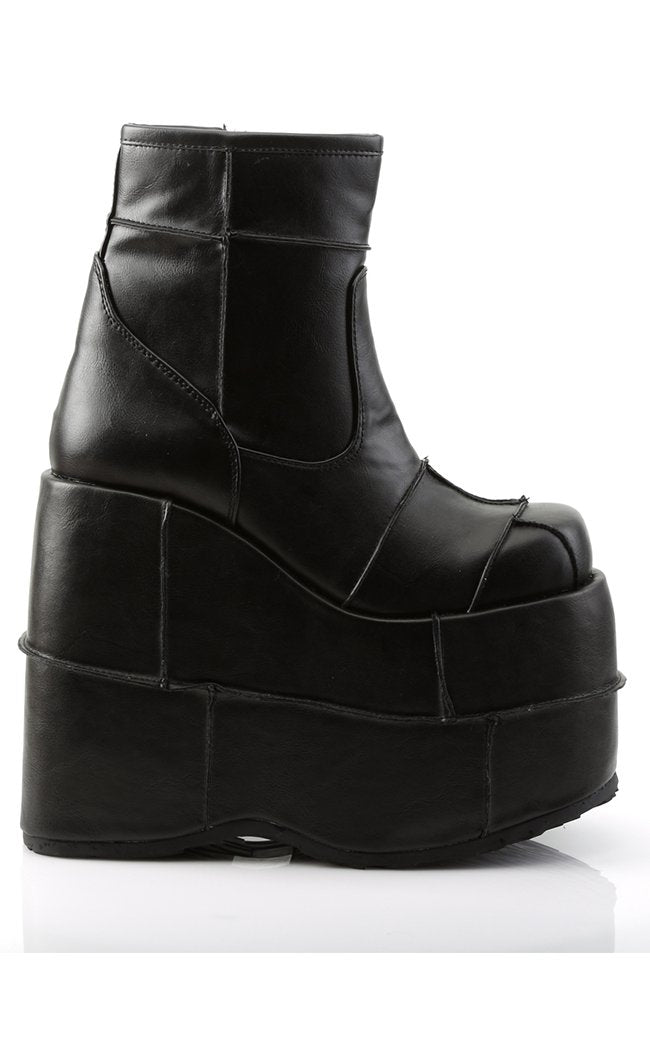 STACK-201 Black Vegan Leather Boots-Demonia-Tragic Beautiful