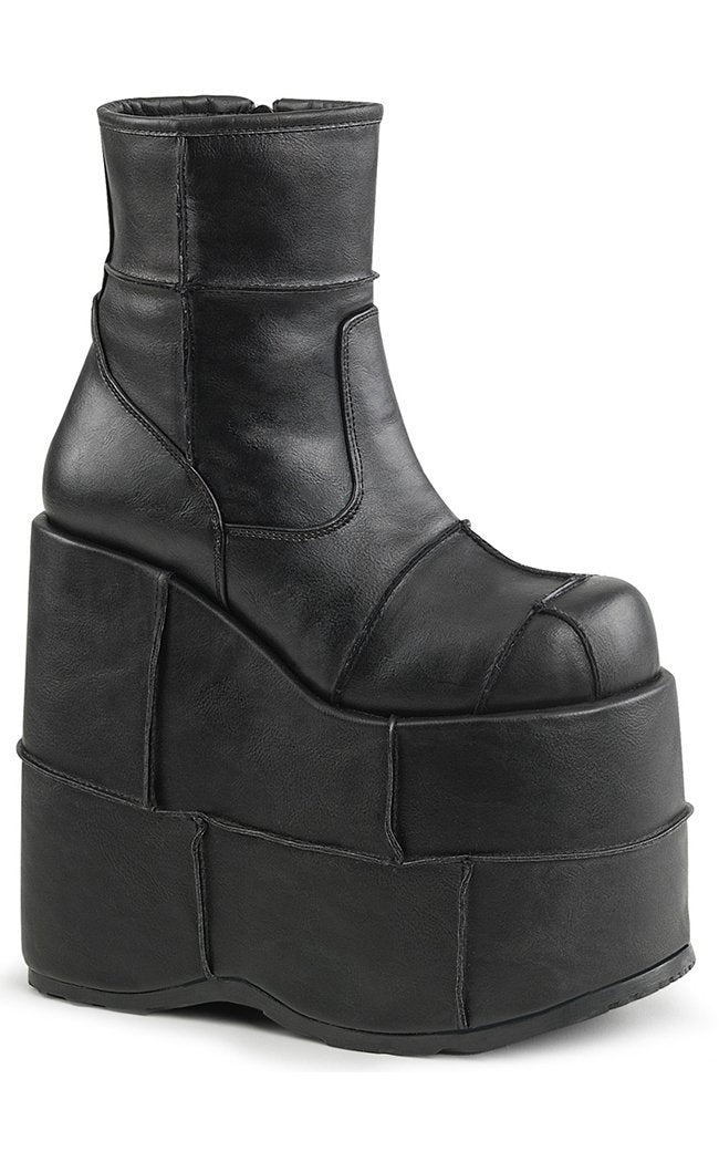 STACK-201 Black Vegan Leather Boots-Demonia-Tragic Beautiful