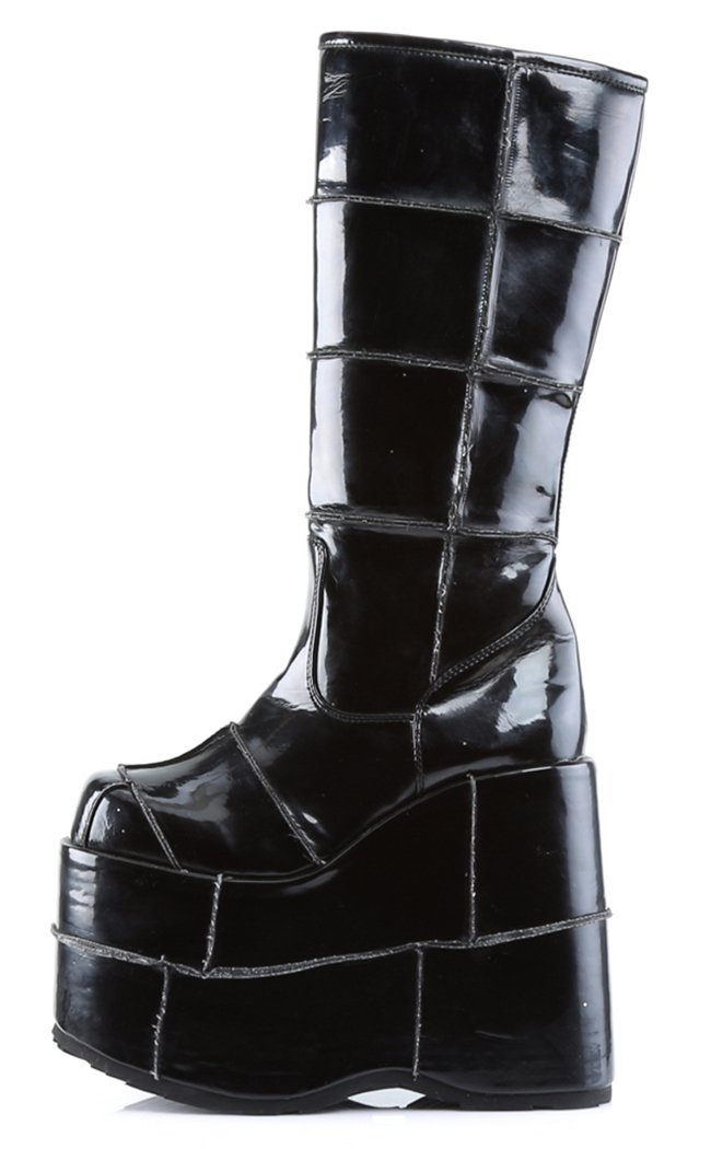 STACK-301 Black Patent Boots-Demonia-Tragic Beautiful