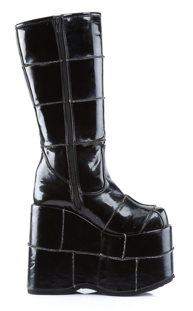 STACK-301 Black Patent Boots-Demonia-Tragic Beautiful