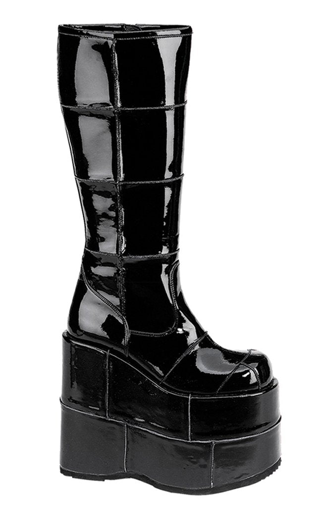 STACK-301 Black Patent Boots-Demonia-Tragic Beautiful