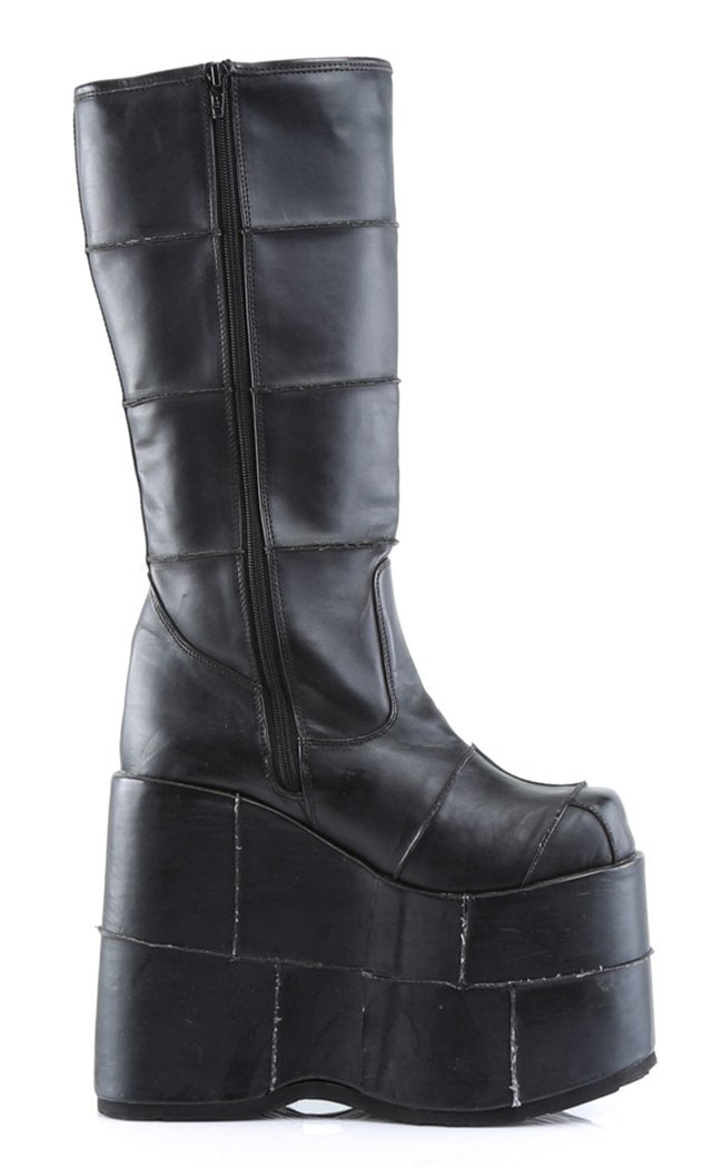 STACK-301 Black Vegan Leather Boots-Demonia-Tragic Beautiful