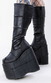 STACK-301 Black Vegan Leather Platform Boots-Demonia-Tragic Beautiful