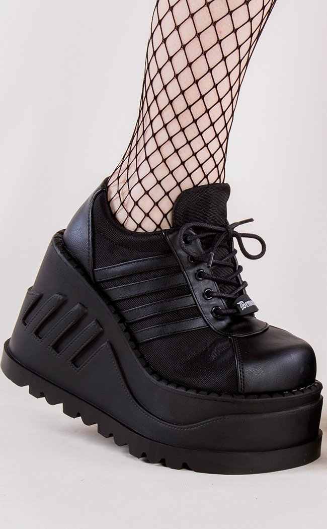 STOMP-08 Black Platform Sneakers-Demonia-Tragic Beautiful